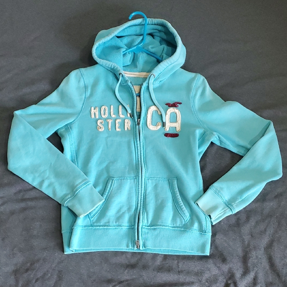 Hollister Turquoise Zip-Up Hoodie Sz Large 🔥 - Picture 1 of 4